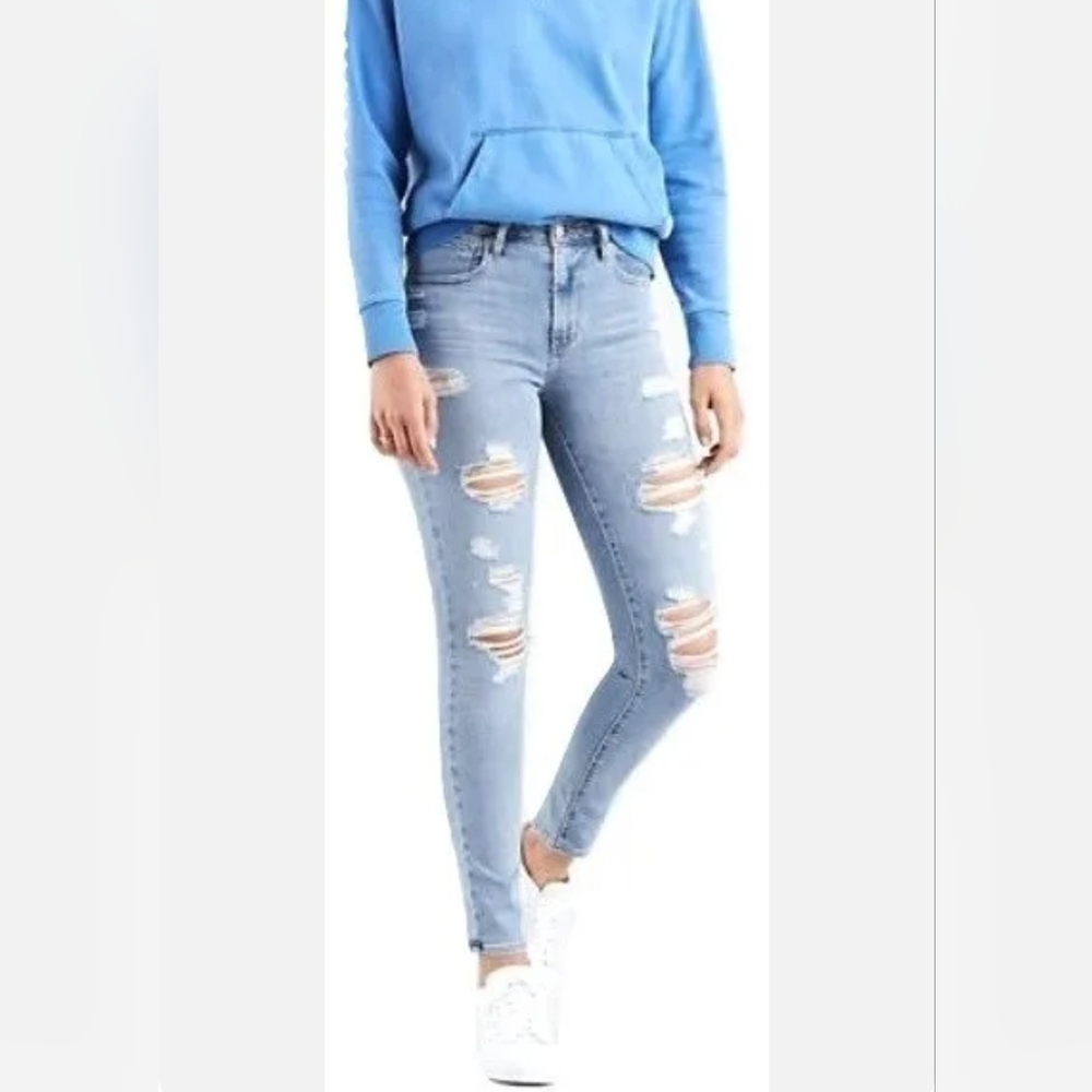 Levi's 721 Sculpt High-Rise Skinny Jean Denim Jegging Distressed Front 30 Length